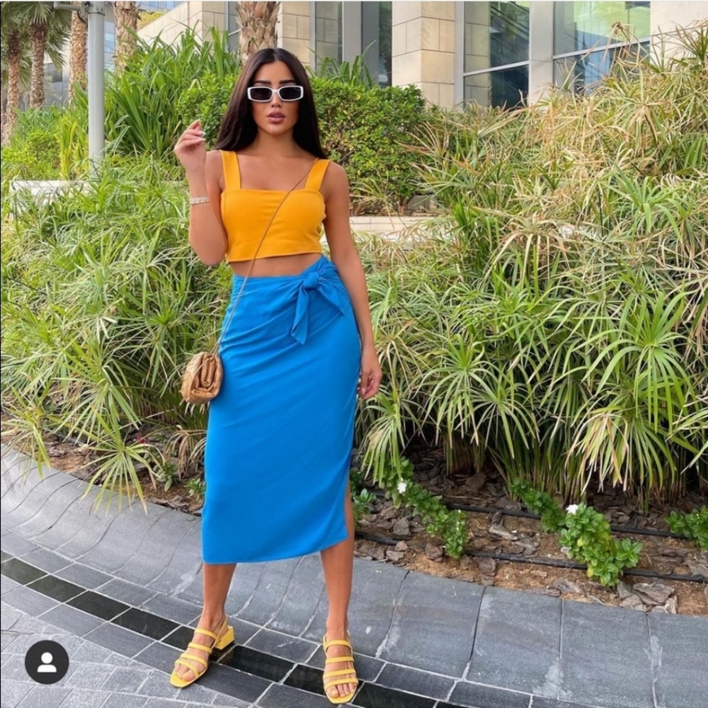 Zara * wrap midi knot blue skirt - Picture 14 of 16